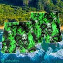 Skull Green Flame Burn Hawaii Shorts For Men Skull Shorts Swim Trunks