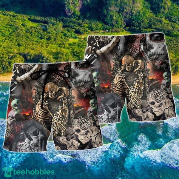 Skull Marrying A Perfect Wife Hawaii Shorts For Men Skull Shorts Swim Trunks - Image 2