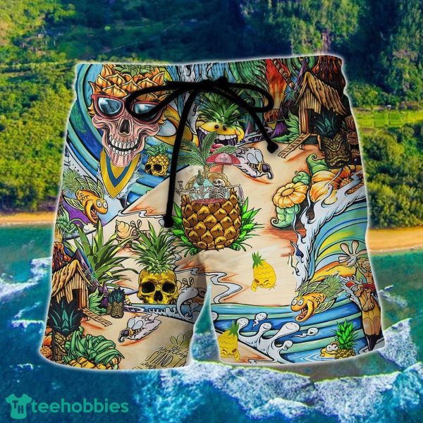 Skull Pineapple Fruit Amazing Hawaii Shorts For Men Skull Shorts Swim Trunks
