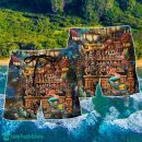 Skull Pirate Treasure Night On The Sea Hawaii Shorts For Men Skull Shorts Swim Trunks