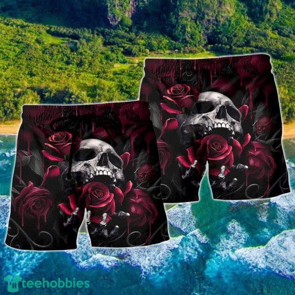 Skull Rose Blood Dark Screaming Hawaii Shorts For Men Skull Shorts Swim Trunks - Image 2