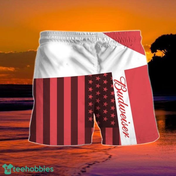 Summer American Flag Patch Budweiser Hawaiian Shorts - Image 2