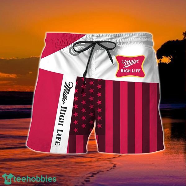 Summer American Flag Patch Miller High Life Hawaiian Shorts - Image 2