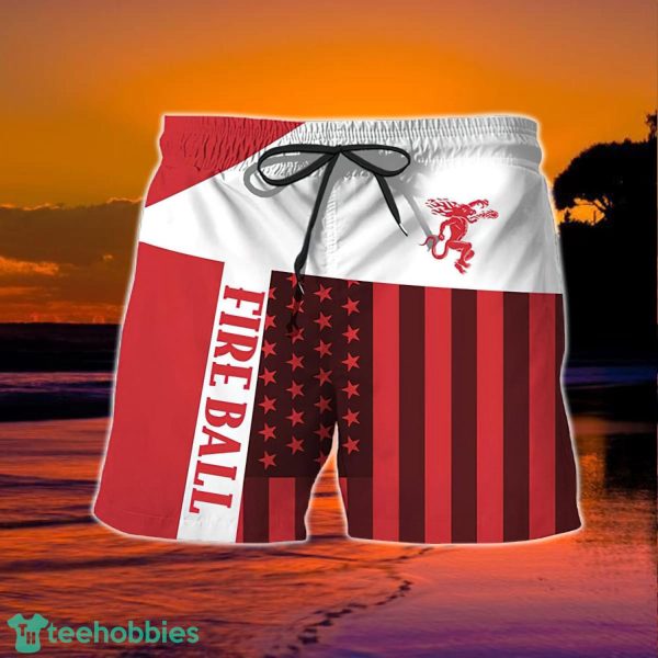 Summer American Flag Patch Fireball Whisky Hawaiian Shorts - Image 2