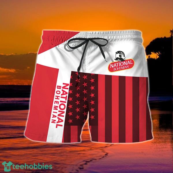 Summer American Flag Patch National Bohemian Hawaiian Shorts - Image 2