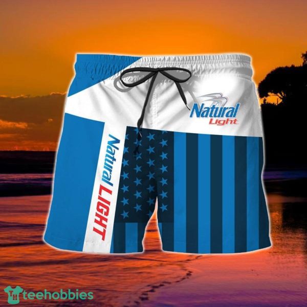 Summer American Flag Patch Natural Light Hawaiian Shorts