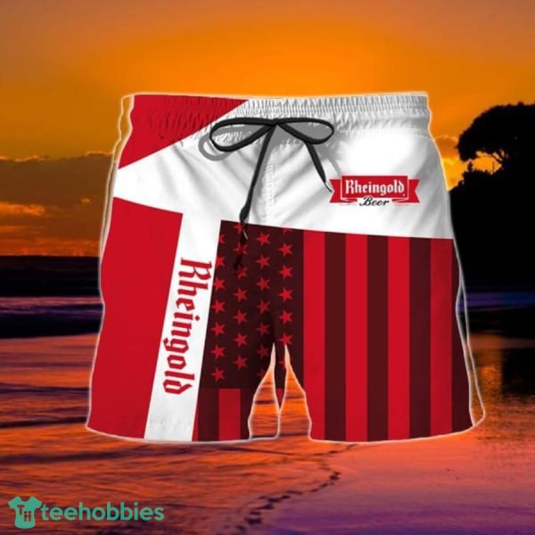 Summer American Flag Patch Rheingold Beer Hawaiian Shorts - Image 2
