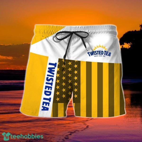 Summer American Flag Patch Twisted Tea Hawaiian Shorts - Image 2