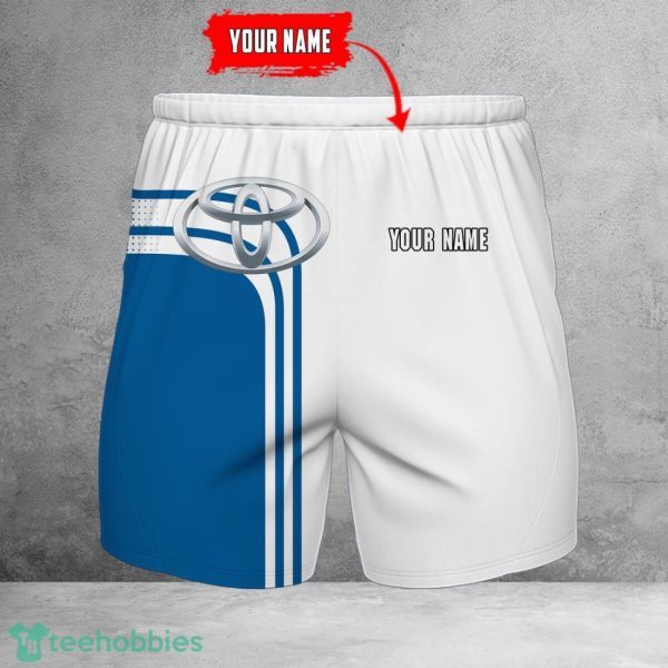 Toyota Blue 3D Beach Shorts For Men Logo Car And Custom Name For Fans