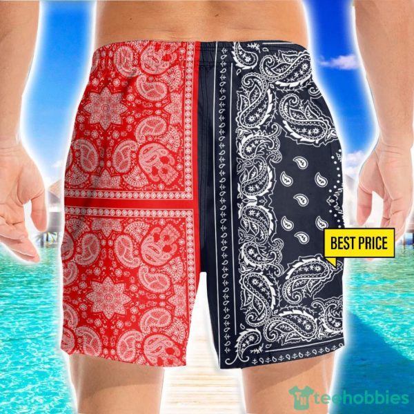 Two Paisley Bandanas Navy And Red 3D Beach Shorts For Men Gift Summer Gift - Image 2
