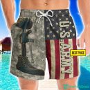 US Army Veteran Helmet Gun Boots 3D Beach Shorts For Men Gift Summer Gift