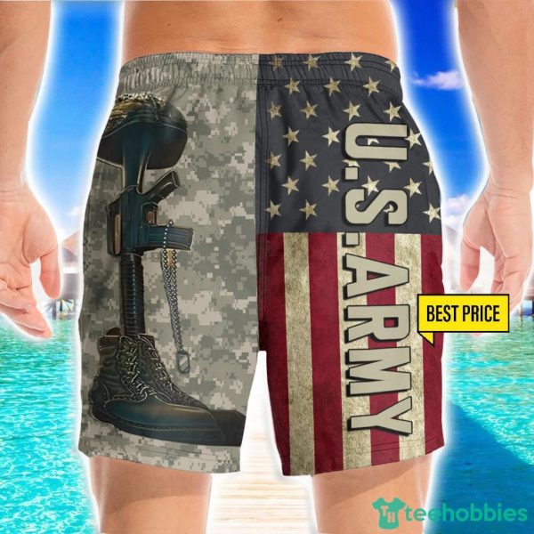 US Army Veteran Helmet Gun Boots 3D Beach Shorts For Men Gift Summer Gift - Image 2