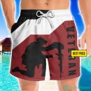 US Army Veteran Kneeling Helmet Gun Boots 3D Beach Shorts For Men Gift Summer Gift