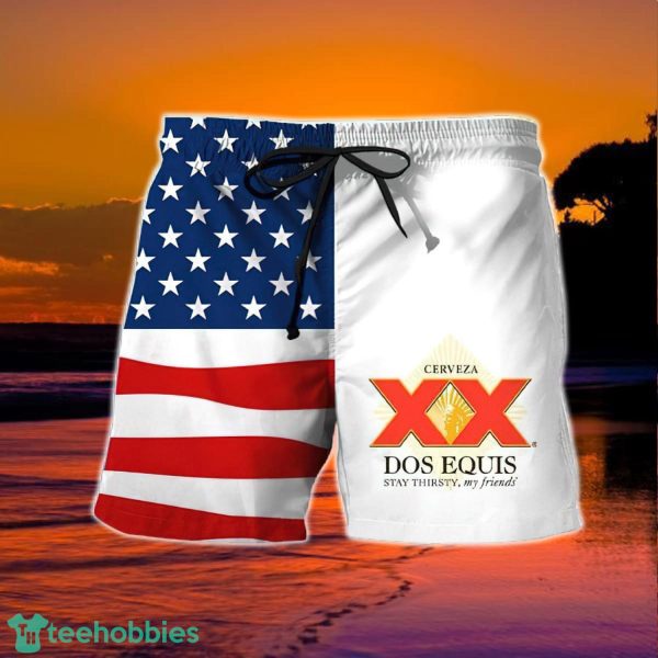 USA Flag Fourth Of July Dos Equis Hawaiian Shorts - Image 2
