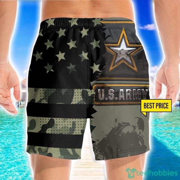 US Army Veteran Metal Star 3D Beach Shorts For Men Gift Summer Gift - Image 2