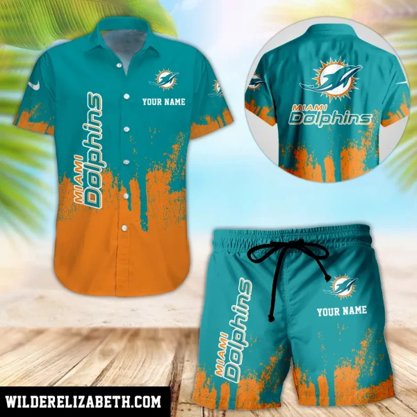 Miami Dolphins Hawaiian shirt and shorts set, hawaiian shirt short set, Miami Dolphins Hawaiian shirt PE15