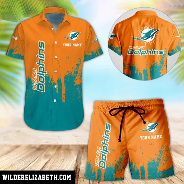 Miami Dolphins Hawaiian shirt and shorts set, hawaiian shirt short set, Miami Dolphins Hawaiian shirt PE16