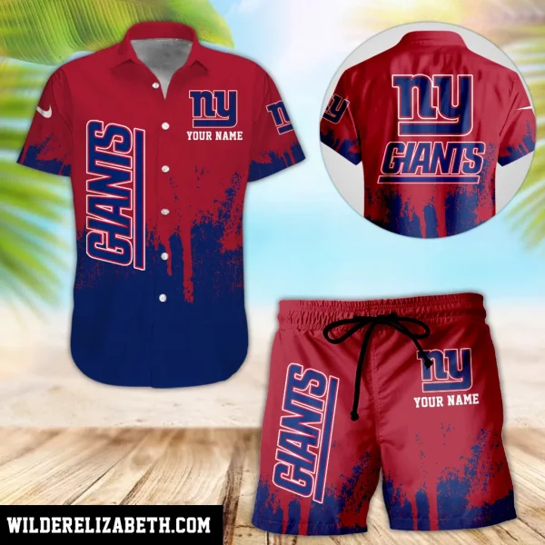 New York Giants Hawaiian shirt and shorts set, hawaiian shirt short set, New York Giants Hawaiian shirt PE36