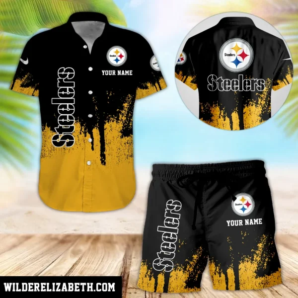 Pittsburgh Steelers Hawaiian shirt and shorts set, hawaiian shirt short set, Pittsburgh Steelers Hawaiian shirt PE21