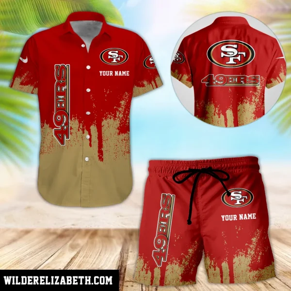 San Francisco 49ers Hawaiian shirt and shorts set, hawaiian shirt short set, San Francisco 49ers Hawaiian shirt PE37