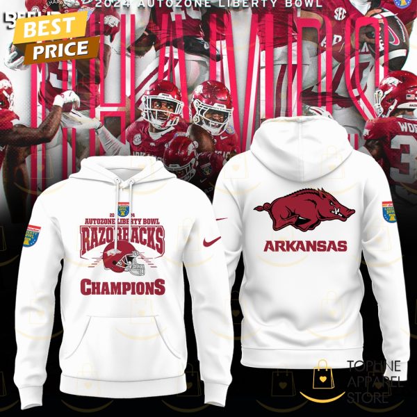 Arkansas Razorback 2024-2025 Autozone Liberty Bowl Champions Hoodie - White