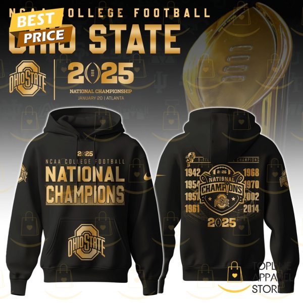NCAA College Football National Champions 2025 Ohio State Buckeyes - 9 Time National Champions Hoodie