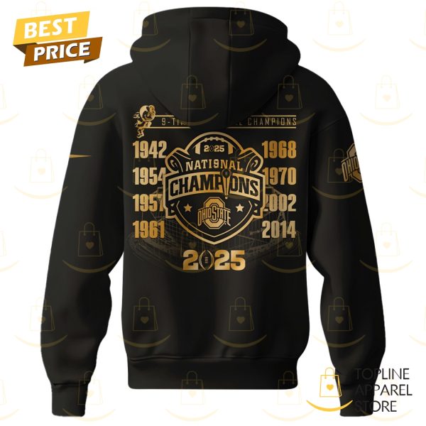 NCAA College Football National Champions 2025 Ohio State Buckeyes - 9 Time National Champions Hoodie - Image 3