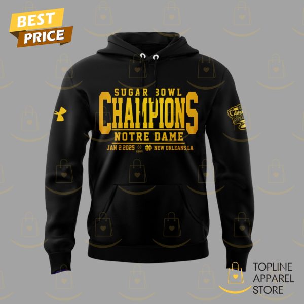 Notre Dame Fighting Irish Football Champions Sugar Bowl 2025 Hoodie - Black - Image 2
