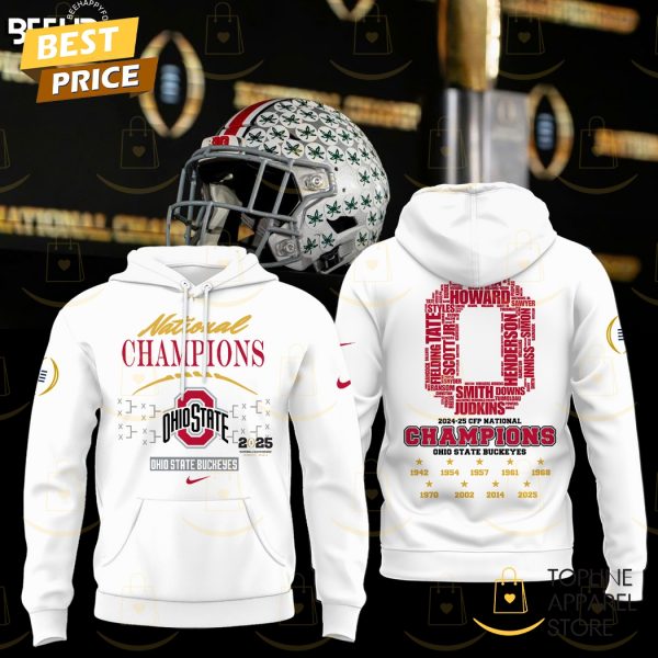 Ohio State Buckeyes 2024-2025-25 CFP National Champion Hoodie - White