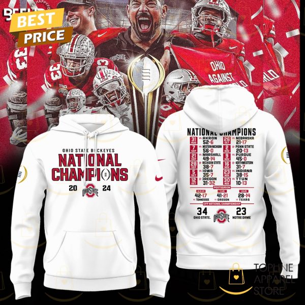 Ohio State Buckeyes National Champions 2024-2025-2025 Hoodie - White