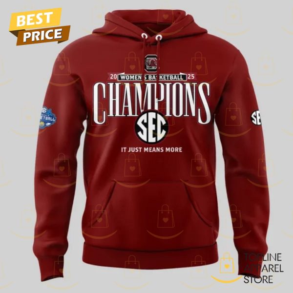 South Carolina Gamecocks 2025 SEC Womens Basketball Champions Hoodie - Red - Image 2