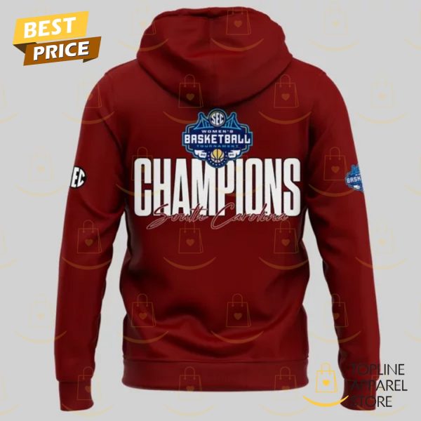 South Carolina Gamecocks 2025 SEC Womens Basketball Champions Hoodie - Red - Image 3