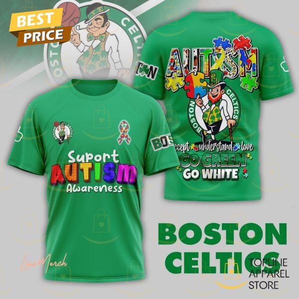 Boston Celtics x Suport Autism Awareness Go Green Go White 3D T-Shirt