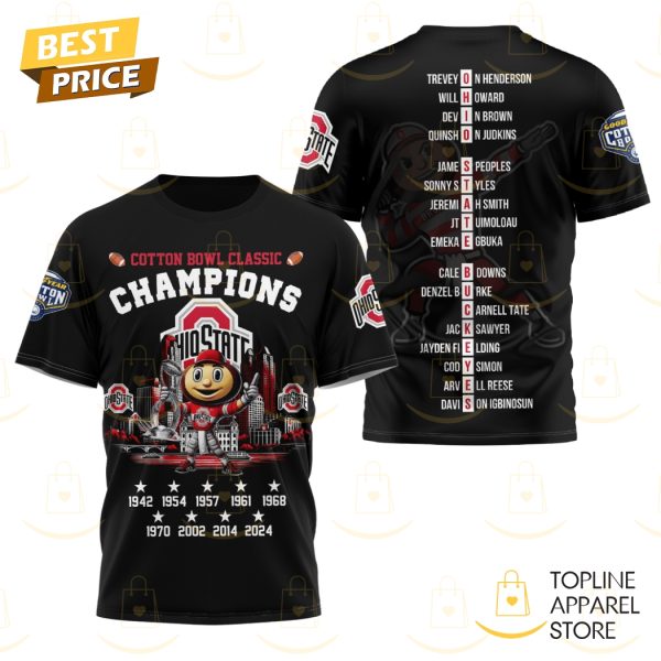 Cotton Bowl Classic Champions Ohio State Buckeyes 3D T-Shirt - Black