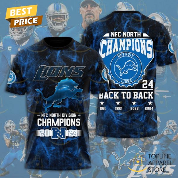 Detroit Lions NFC North Champions 2024-2025 Back To Back 3D T-Shirt