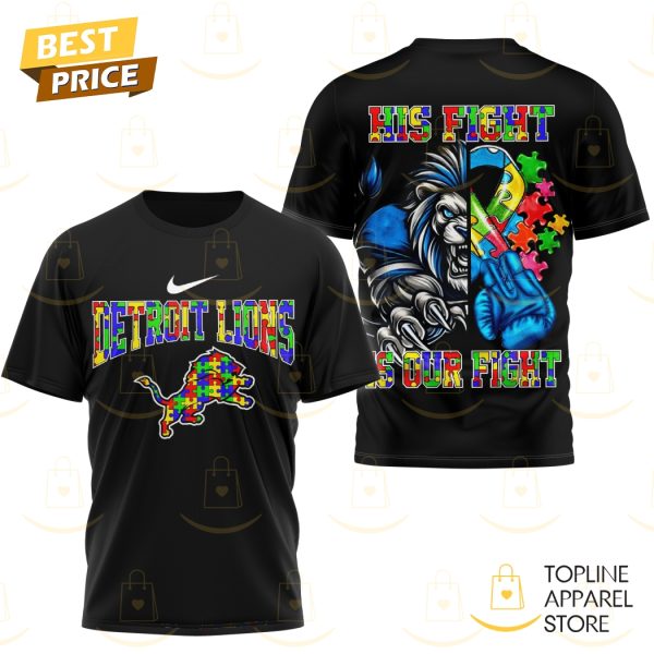 Detroit Lions x Autism Awareness His Fight Is Our Fight 3D T-Shirt - Image 2