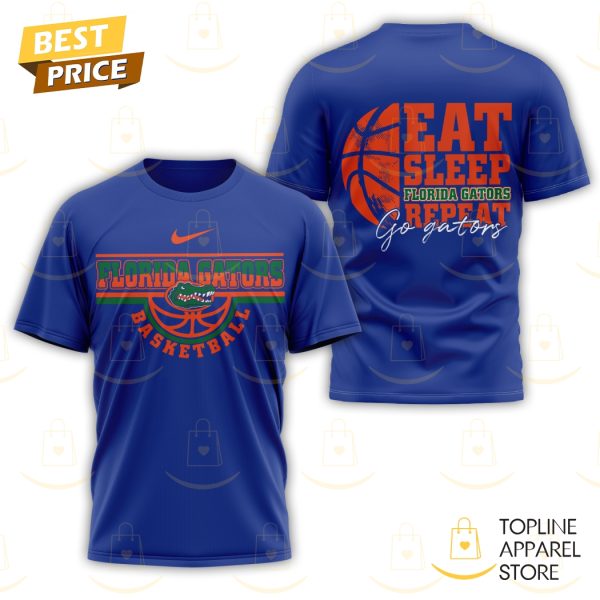Florida Gators Basketball - Eat Sleep Florida Gators Repeat 3D T-Shirt - Image 2