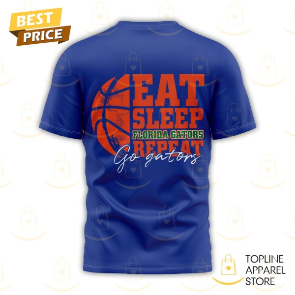 Florida Gators Basketball - Eat Sleep Florida Gators Repeat 3D T-Shirt - Image 3