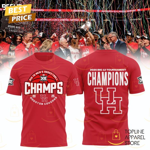 Houston Cougars 2025 Big 12 Mens Basketball Conference Tournament Champions 3D T-Shirt - Red