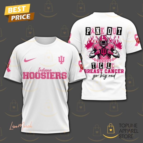 Indiana Hoosiers Pink Out Tackle Breast Go Big Red 3D T-Shirt - Image 2