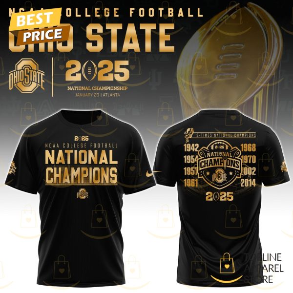 NCAA College Football National Champions 2025 Ohio State Buckeyes - 9 Time National Champions 3D T-Shirt