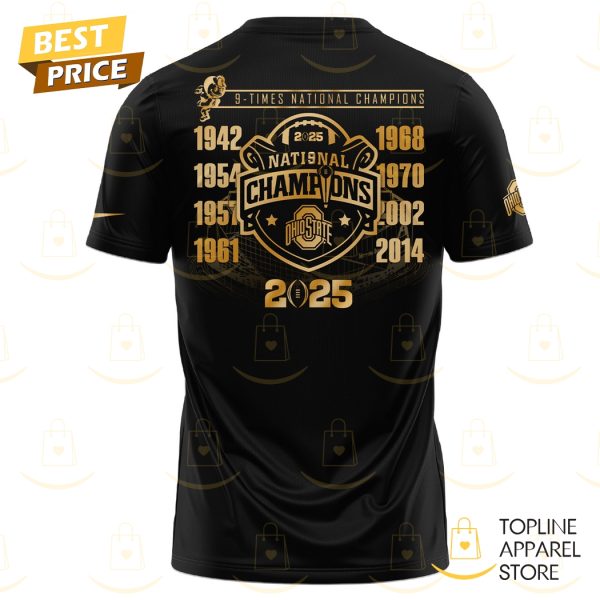 NCAA College Football National Champions 2025 Ohio State Buckeyes - 9 Time National Champions 3D T-Shirt - Image 3