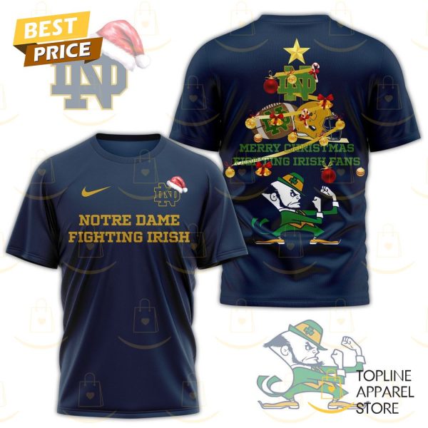 Notre Dame Fighting Irish Merry Christmas Fighting Irish Fans 2024-2025 3D T-Shirt - Blue