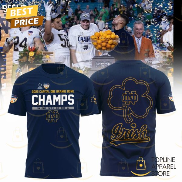 Notre Dame Fighting Irish Orange Bowl Champions 2025 3D T-Shirt - Blue