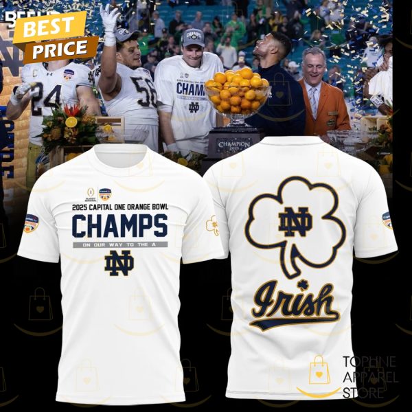 Notre Dame Fighting Irish Orange Bowl Champions 2025 3D T-Shirt - White