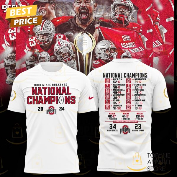 Ohio State Buckeyes National Champions 2024-2025-2025 3D T-Shirt - White