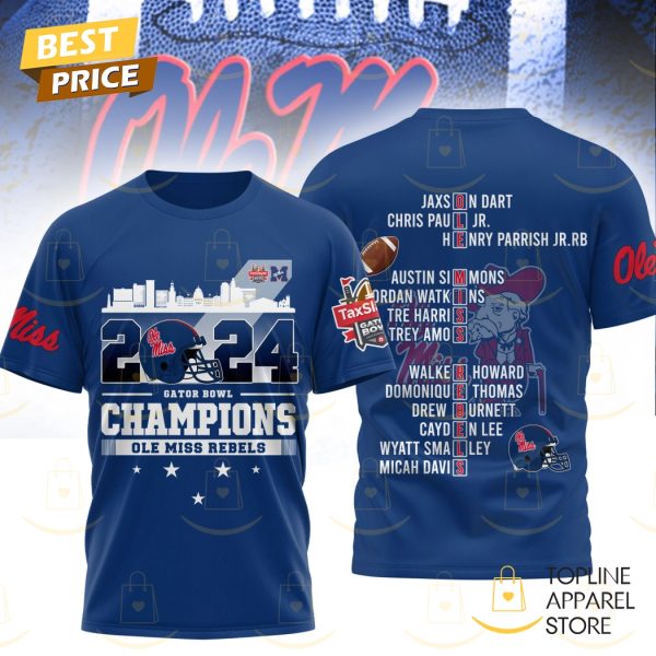 Ole Miss Rebels 2024-2025 Gator Bowl Champions 2024-2025 3D T-Shirt