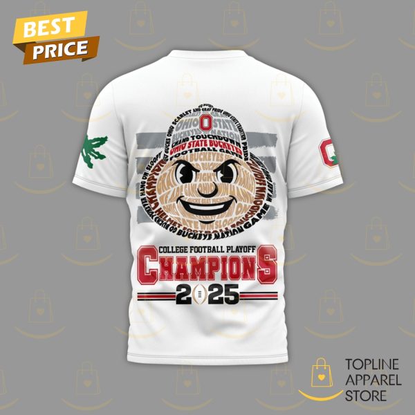 Title National Championship Bound 2025 College Football Playoff Champions Ohio State Buckeyes 3D T-Shirt - White - Image 3