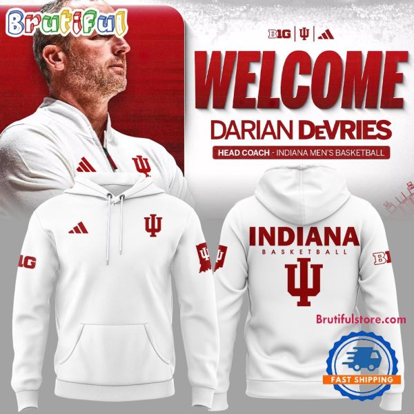 Coach Darian DeVries Indiana Hoosiers Men’s Basketball 2025 White Hoodie
