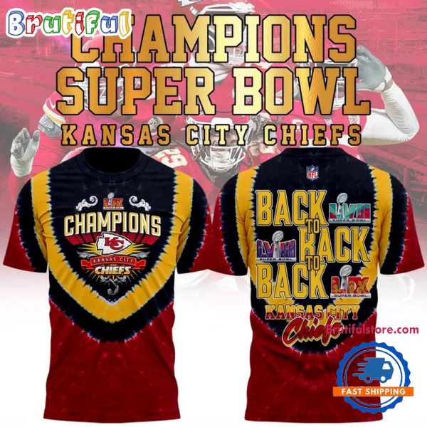 Red Kansas City Chiefs Super Bowl LIX Champions Shield Tie-Dye T-Shirt
